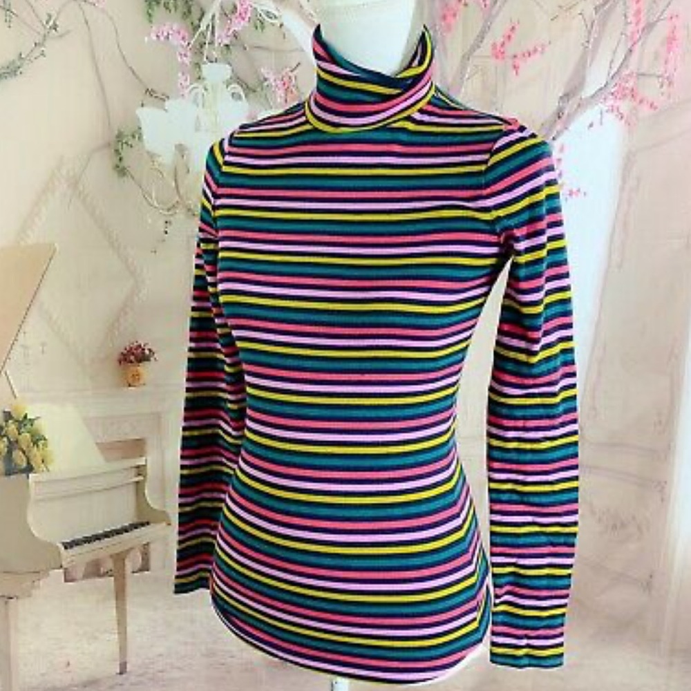 J. Crew Multicolor Striped Turtleneck